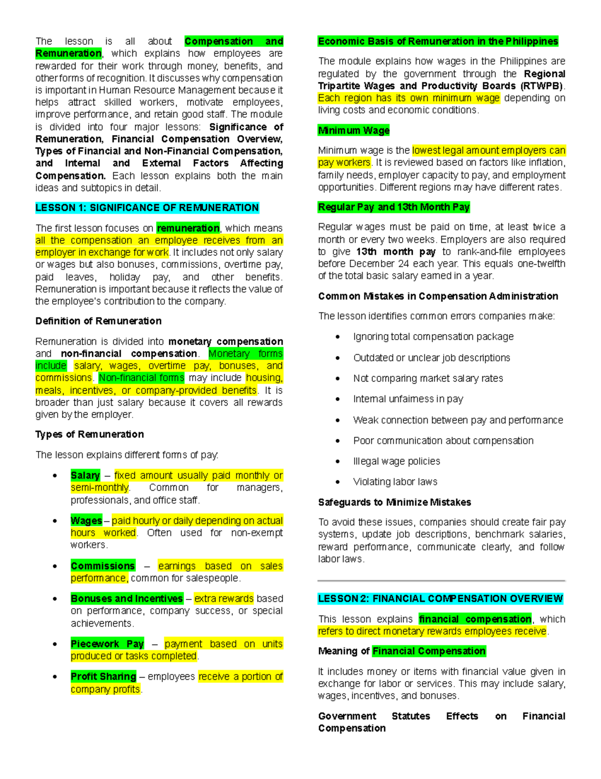 Compensation and Remuneration Overview: Key Lessons in HRM - Studocu