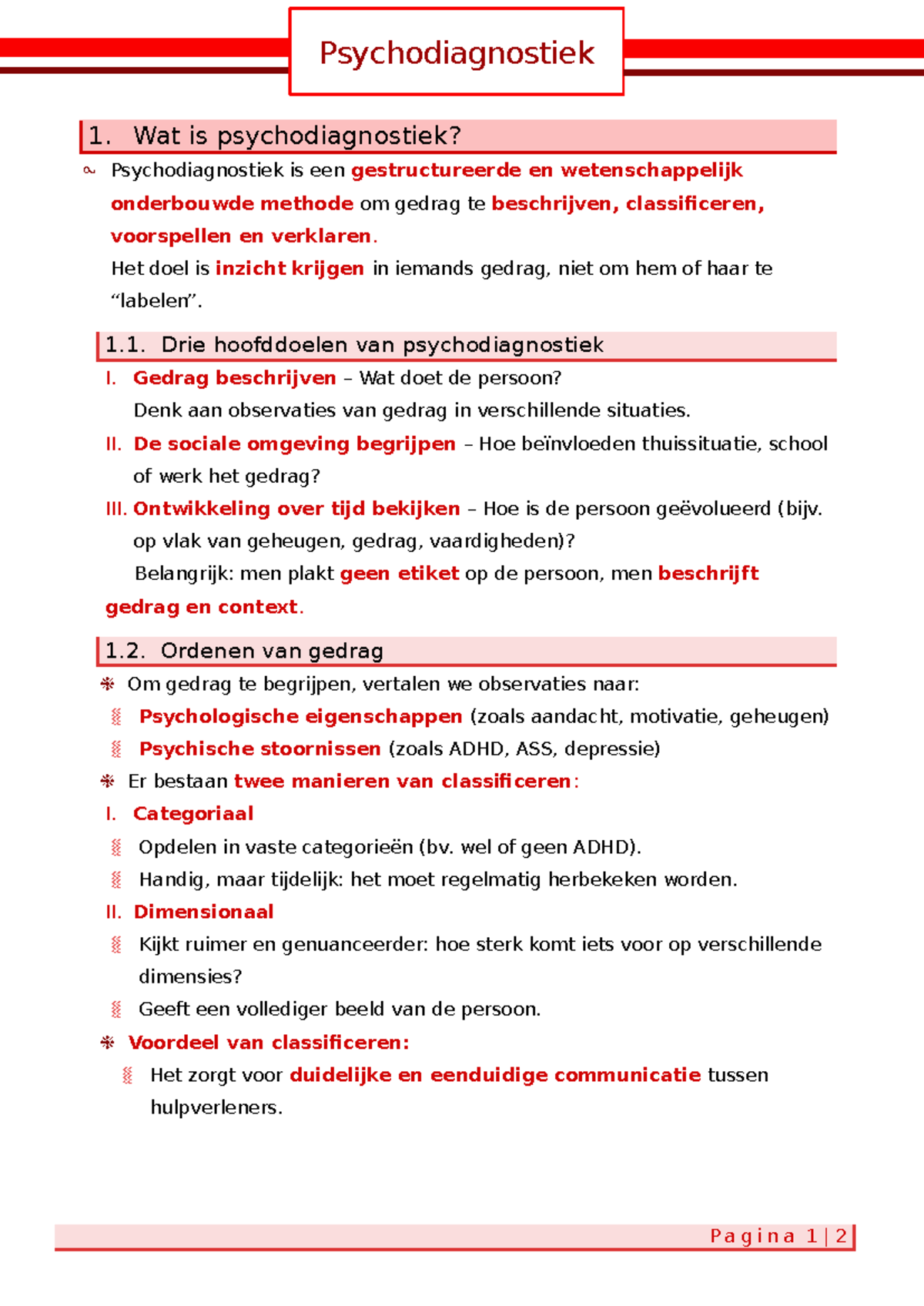 Psychodiagnostiek 1: Inzicht in Gedrag en Classificatie - Studocu