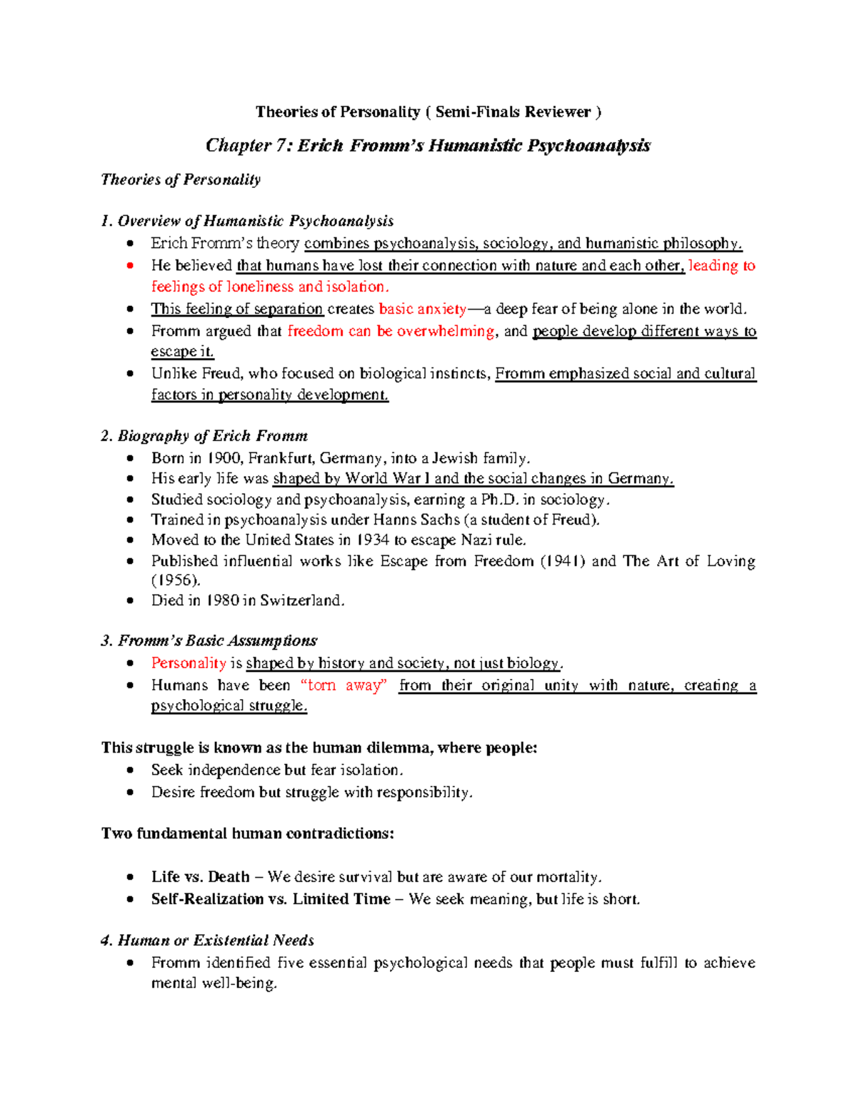 Theories of Personality (PSY 101) Semi-Finals Reviewer: …