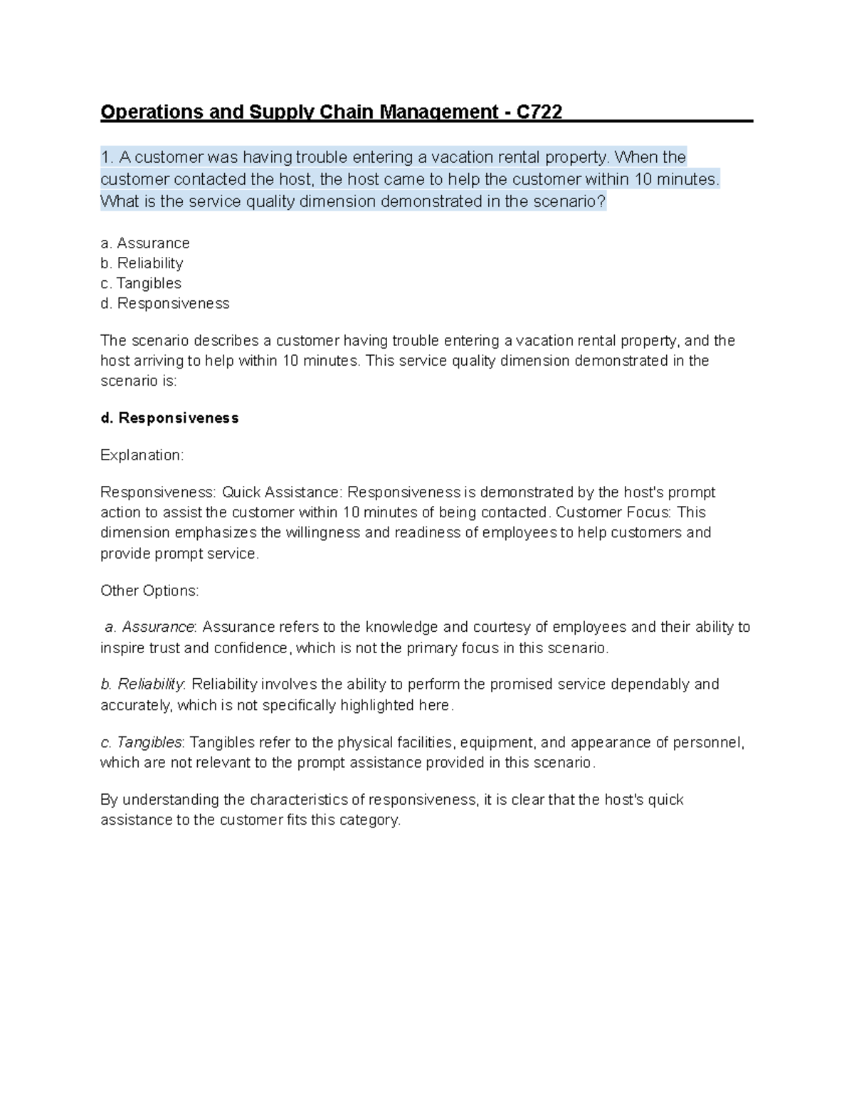 Operations and Supply Chain Management - C720 - Study Notes on Service ...