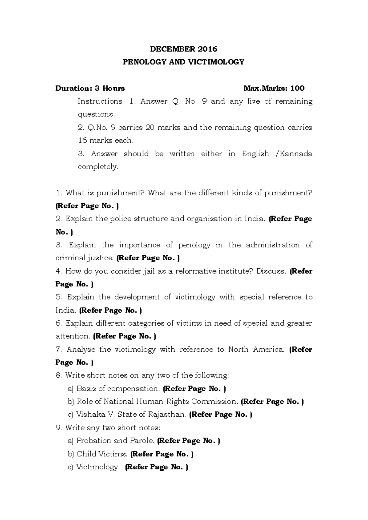 Penology and Victimology - Model Question Paper 4 (Batch 2017) - Studocu
