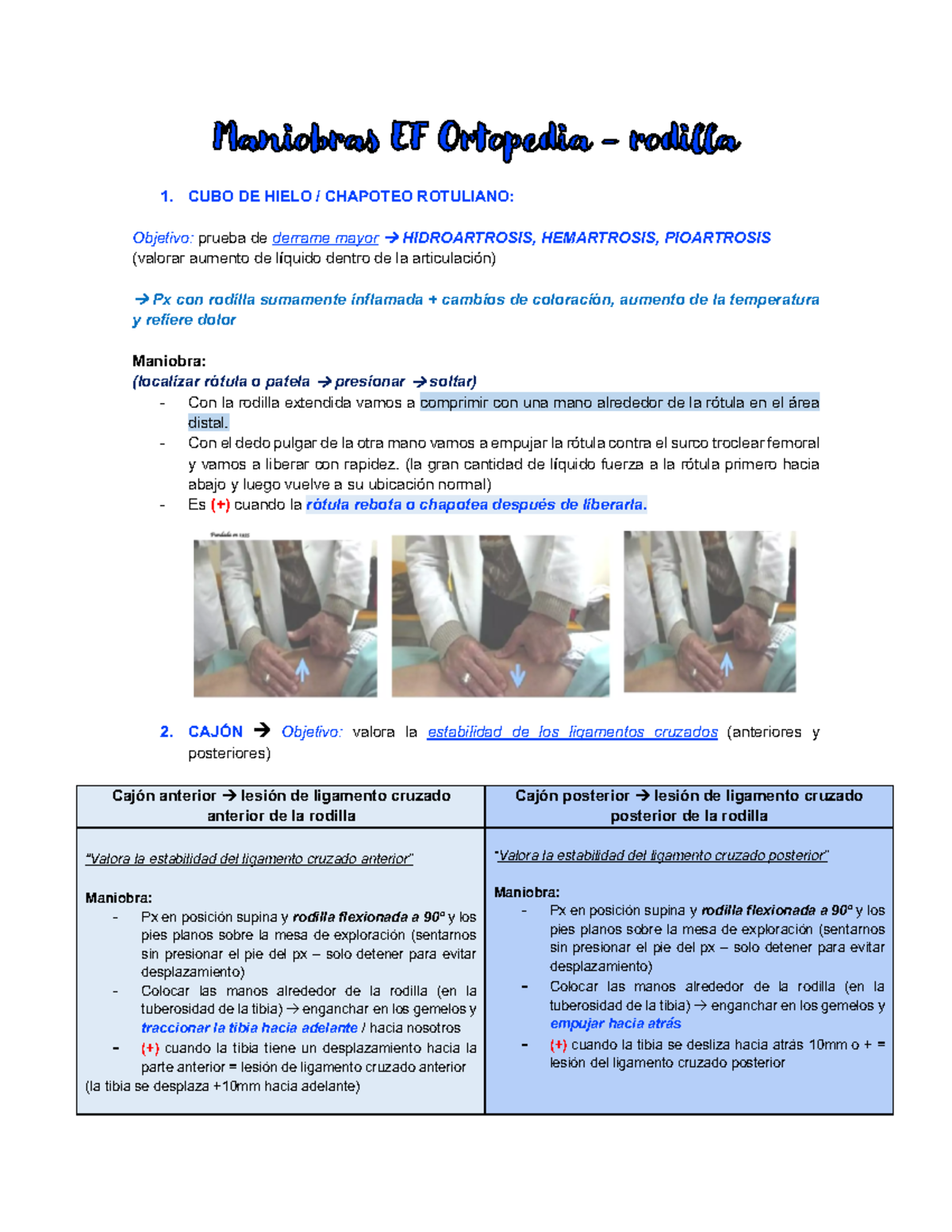 Maniobras Ortopédicas EF: Evaluación de Rodilla y Ligamentos - Studocu