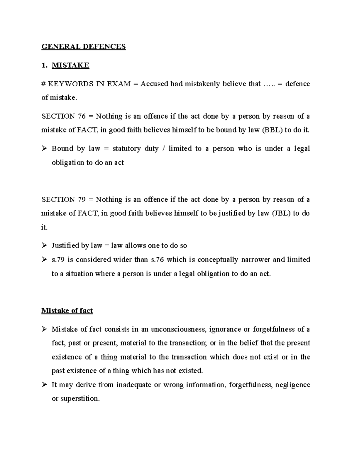 General Defences (Legal Principles and Case Summaries) Notes - Studocu
