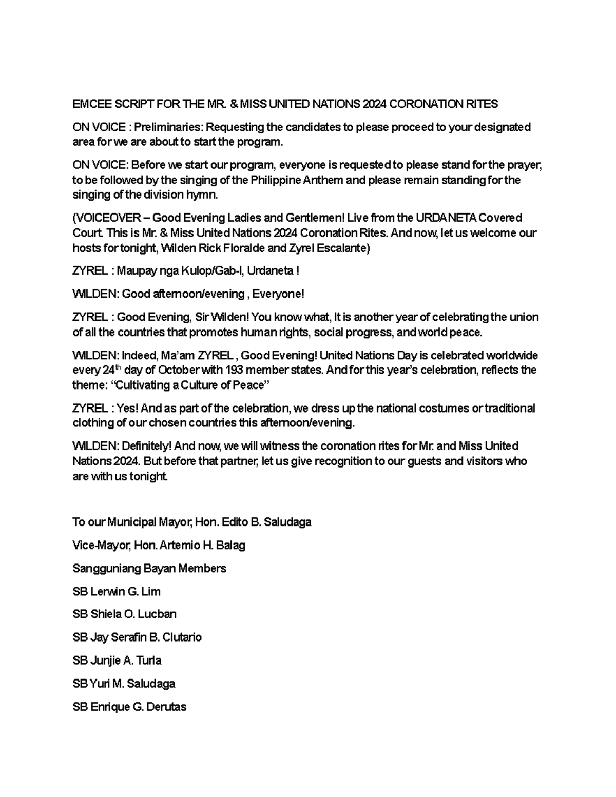 Masters OF Ceremony-UN2K24 - EMCEE SCRIPT FOR THE MR. & MISS UNITED ...