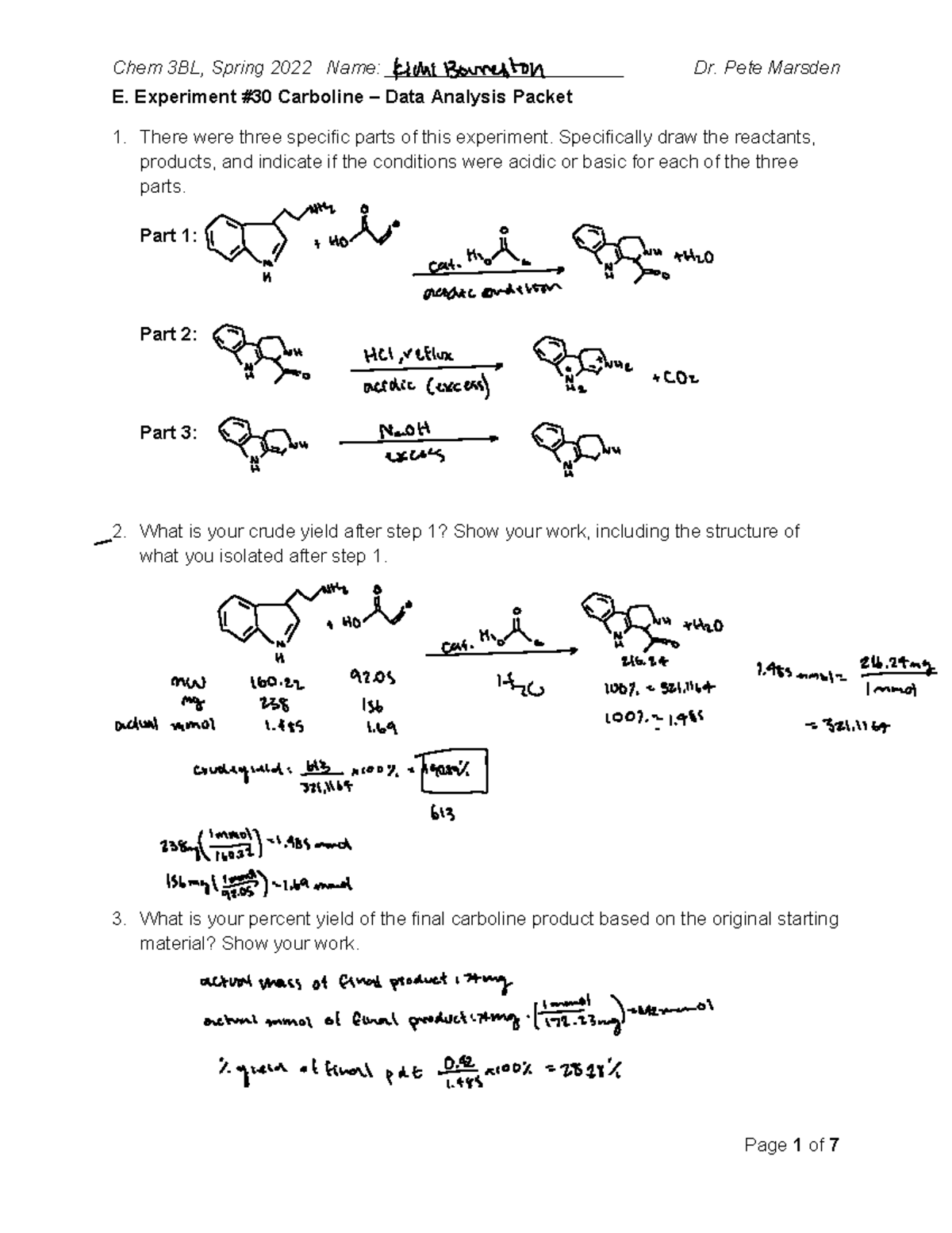 Chem 3BL E-Lab Analysis: Carboline Data & Experiment Results - Studocu