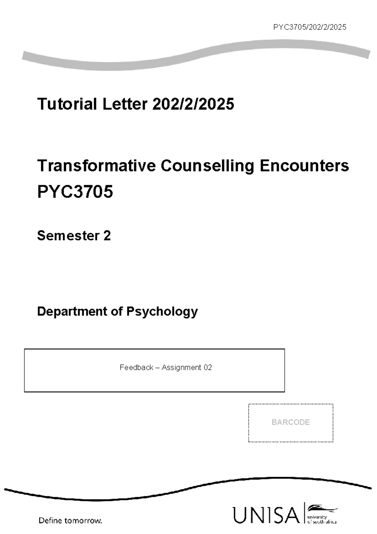 PYC3705 Transformative Counselling Encounters: Feedback & Exam ...