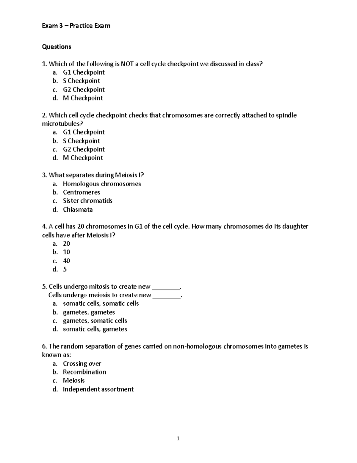 Biology 101 - Exam 3 Practice Exam - Studocu
