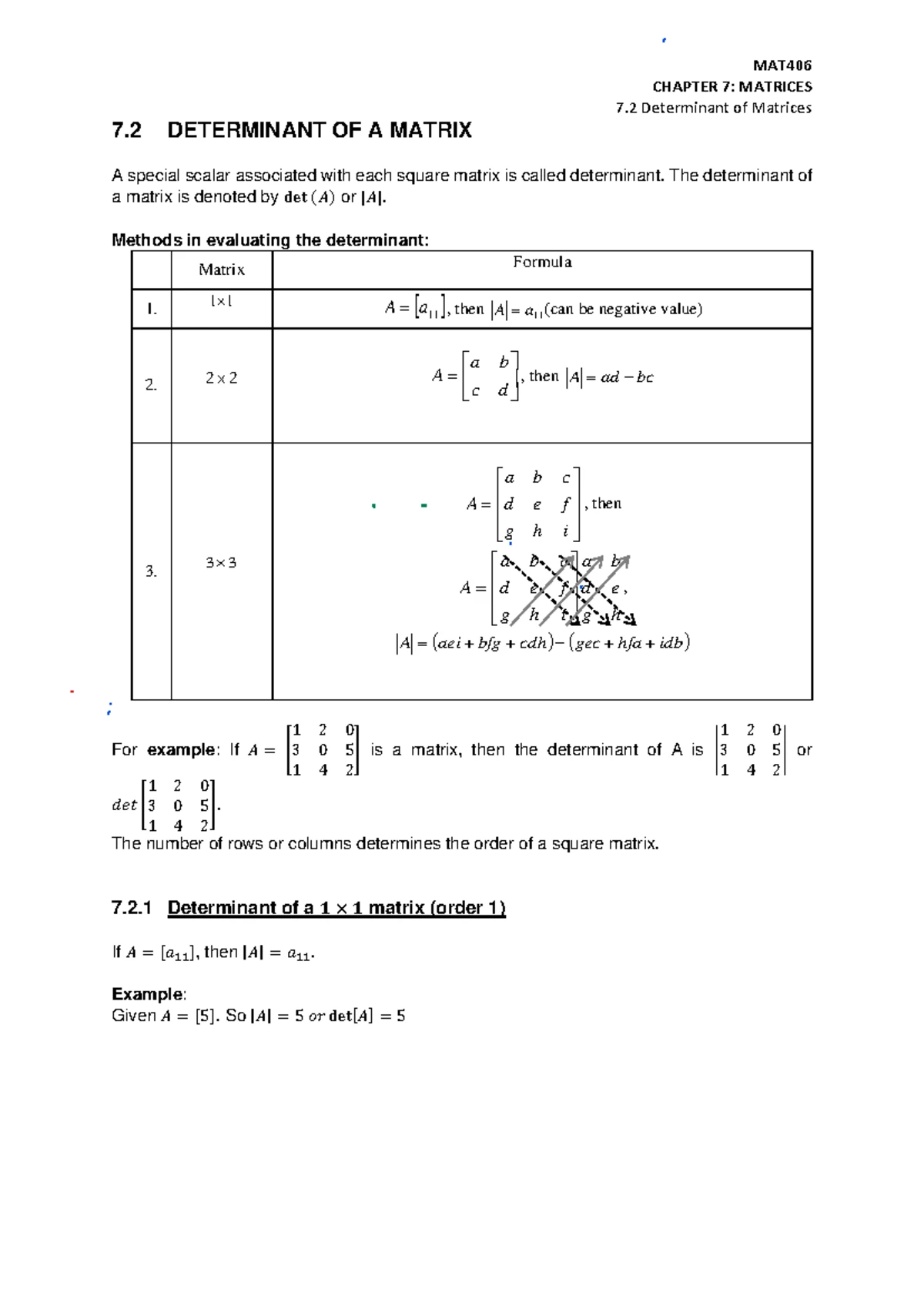 MAT406 CHAPTER 7: MATRICES - Introduction and Operations - Studocu