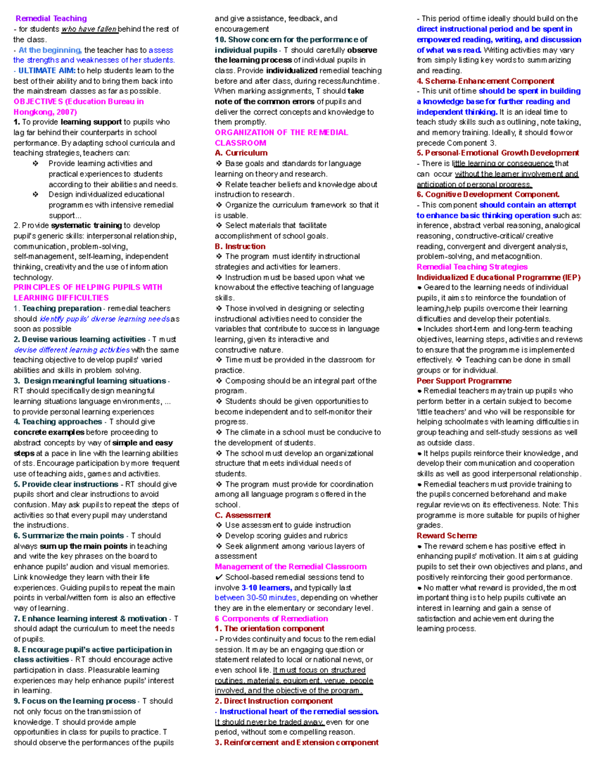 Remedial Teaching Strategies: SEMI Notes for Student Support - Studocu