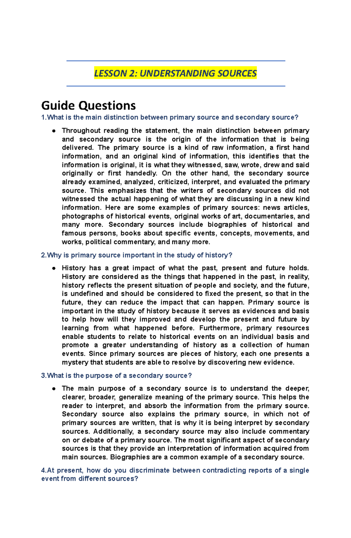 Lesson 2 Understanding Sources - LESSON 2: UNDERSTANDING SOURCES Guide ...