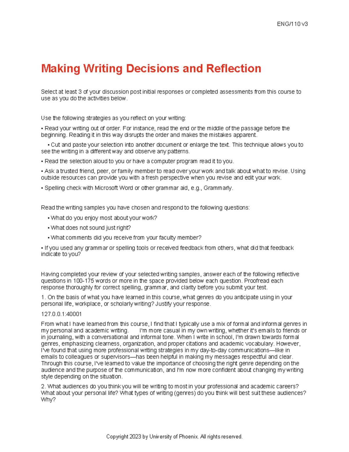 Eng110 v3 wk5 making writing decisions and reflection - ENG/110 v ...