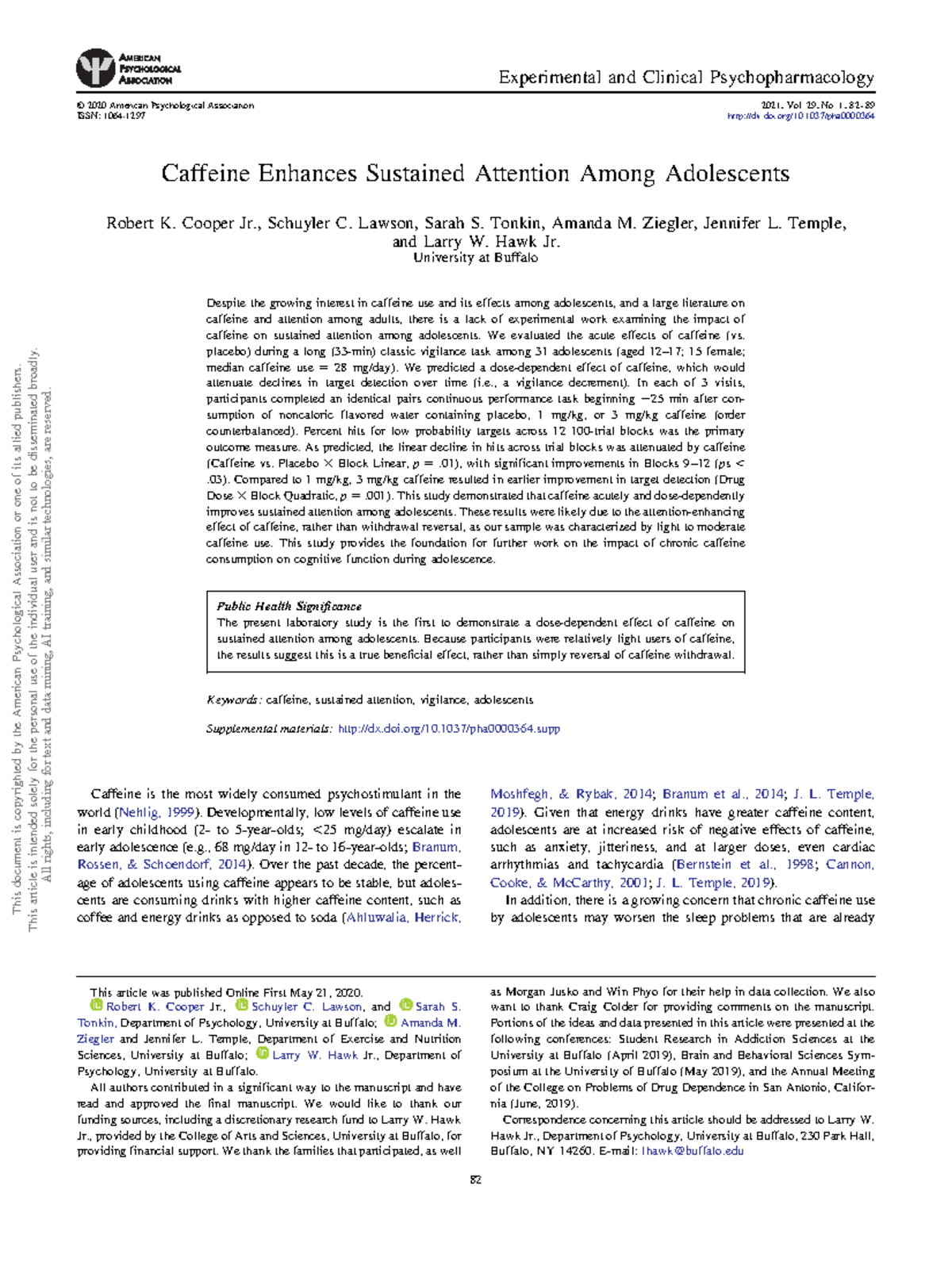 Caffeine's Impact on Sustained Attention in Adolescents: A Study (PSY ...