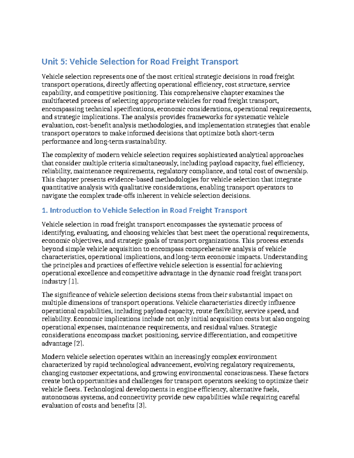 Unit 5: Comprehensive Guide to Vehicle Selection in Road Freight ...