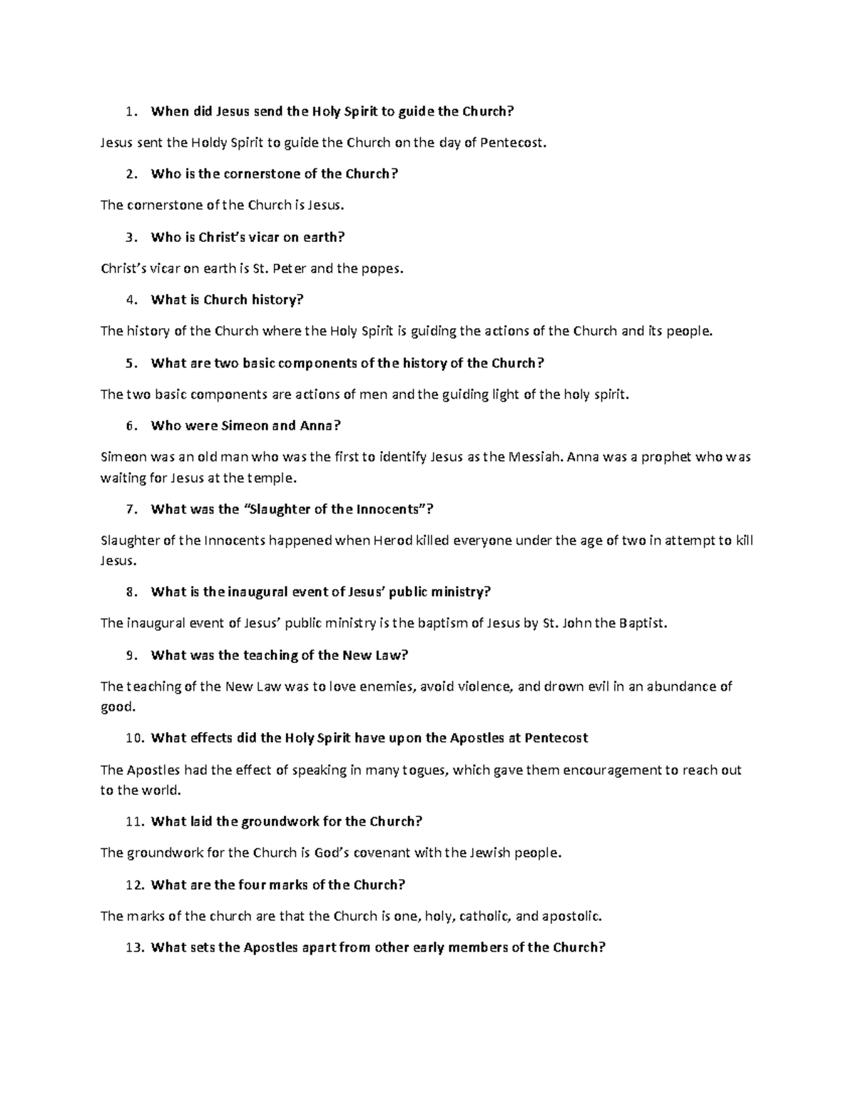 Document 23 - Religion questions - When did Jesus send the Holy Spirit ...
