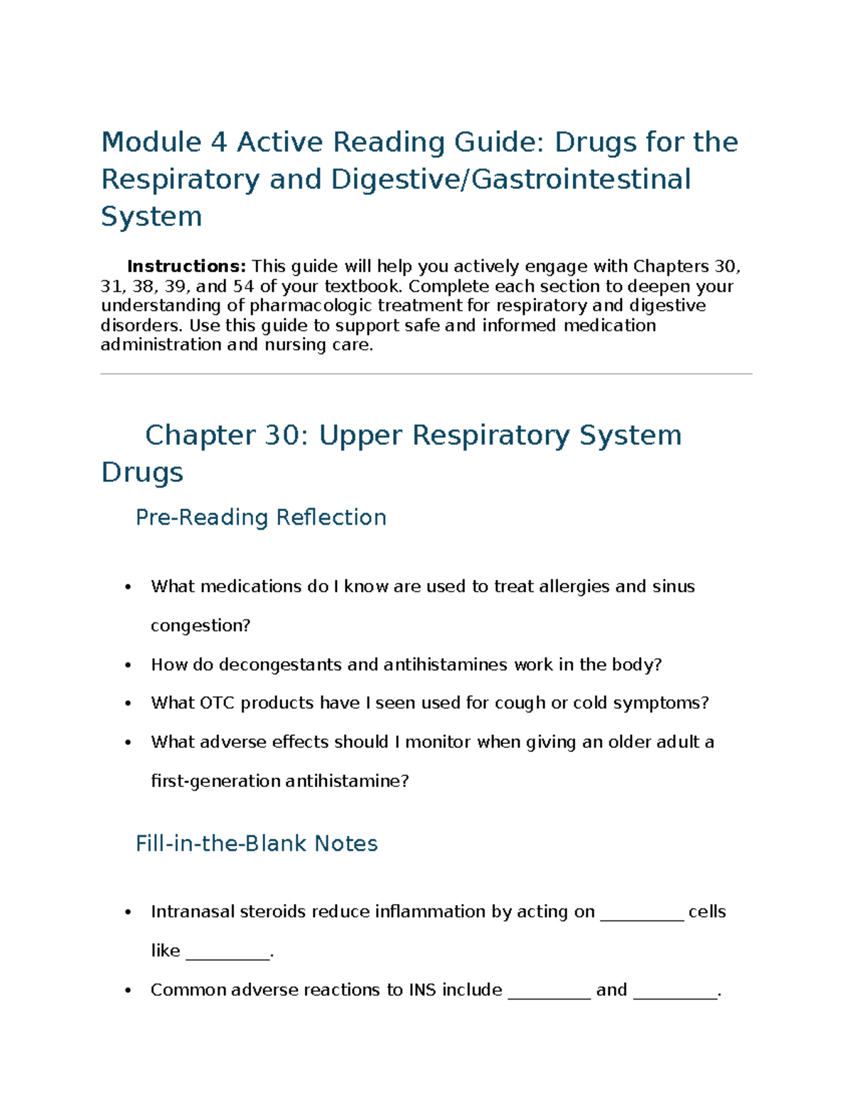 PRN1381 Module 4 Active Reading Guide: Respiratory & GI Meds - Studocu