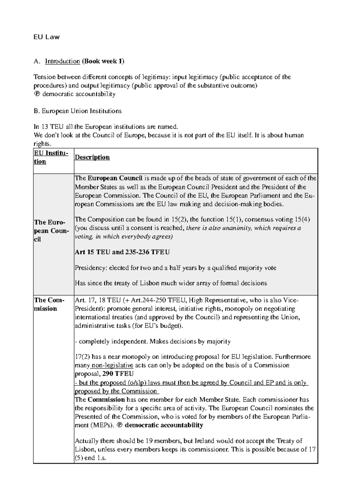 EU Law Lecture Notes - Summary of European Union Law Concepts - Studeersnel