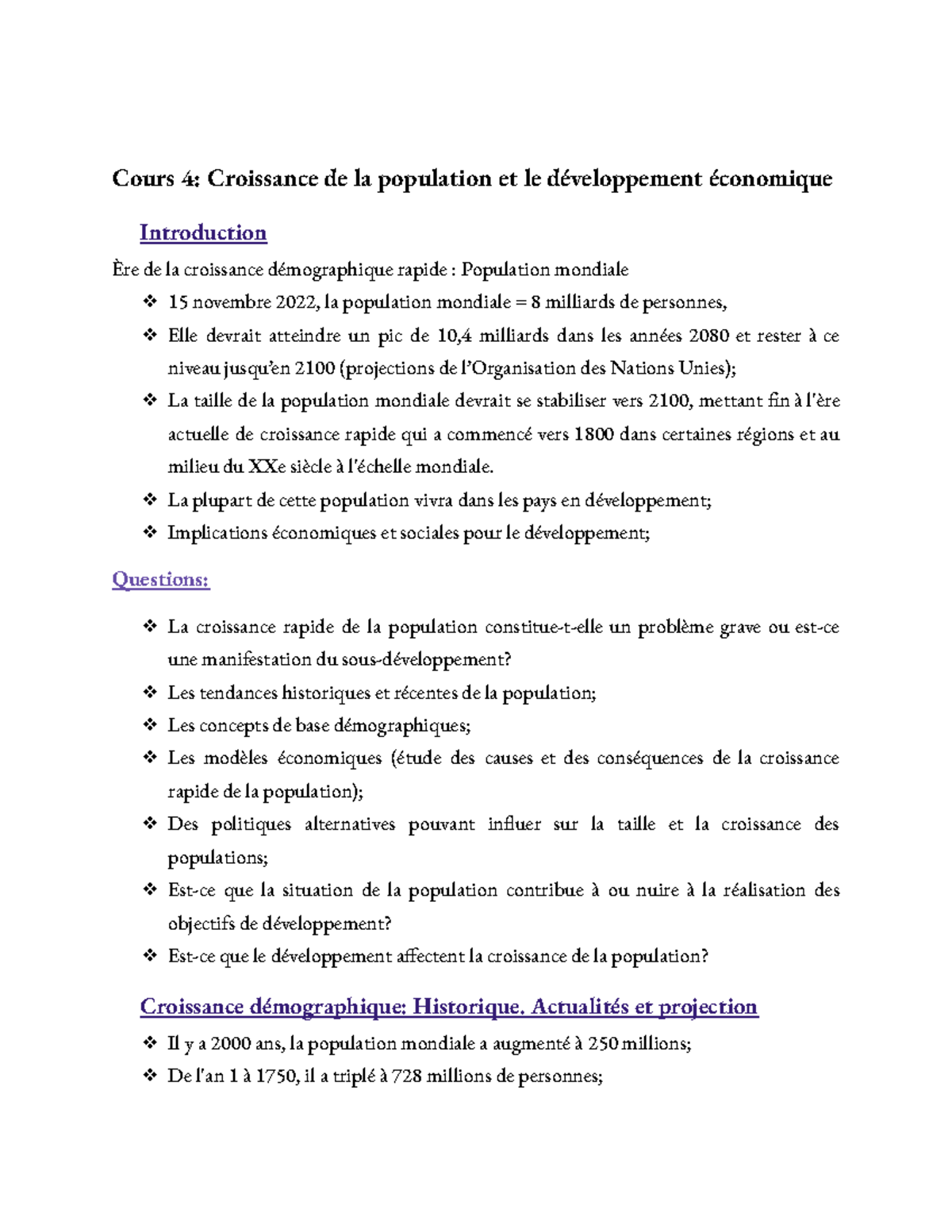 Croissance démographique et développement économique : ECN2405 Cours 4 ...