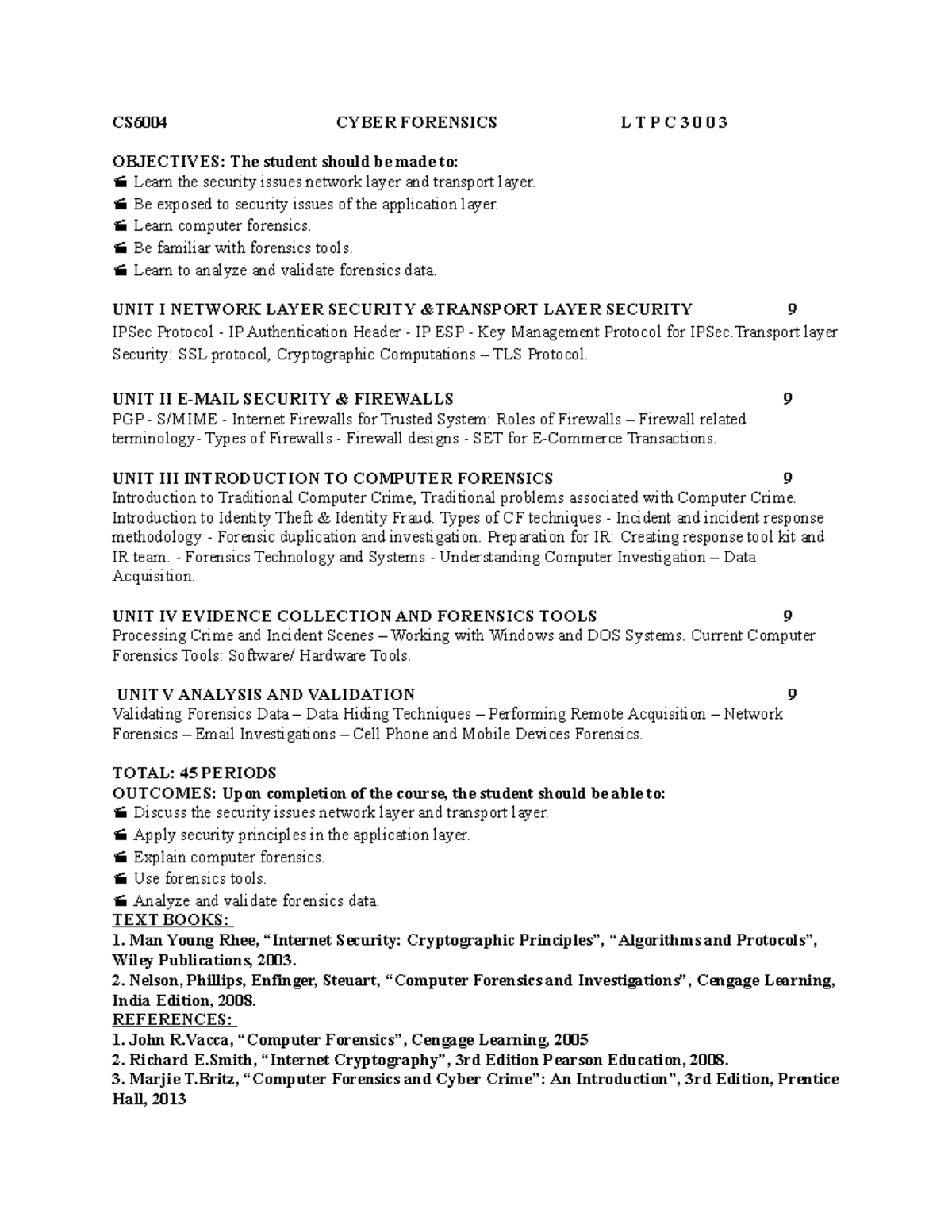 CS6004 Cyber Forensics Syllabus: Topics and Objectives Overview - Studocu