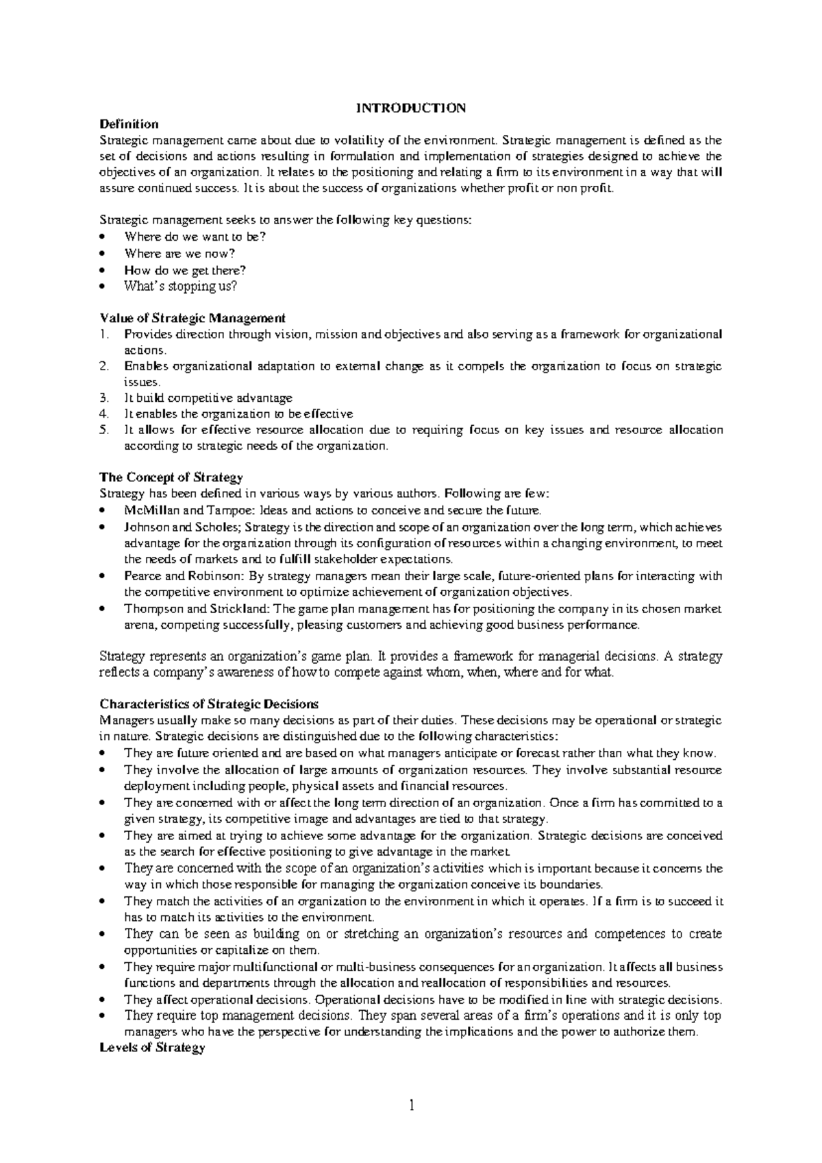Strategic Management Introduction: Key Concepts & Frameworks - Studocu