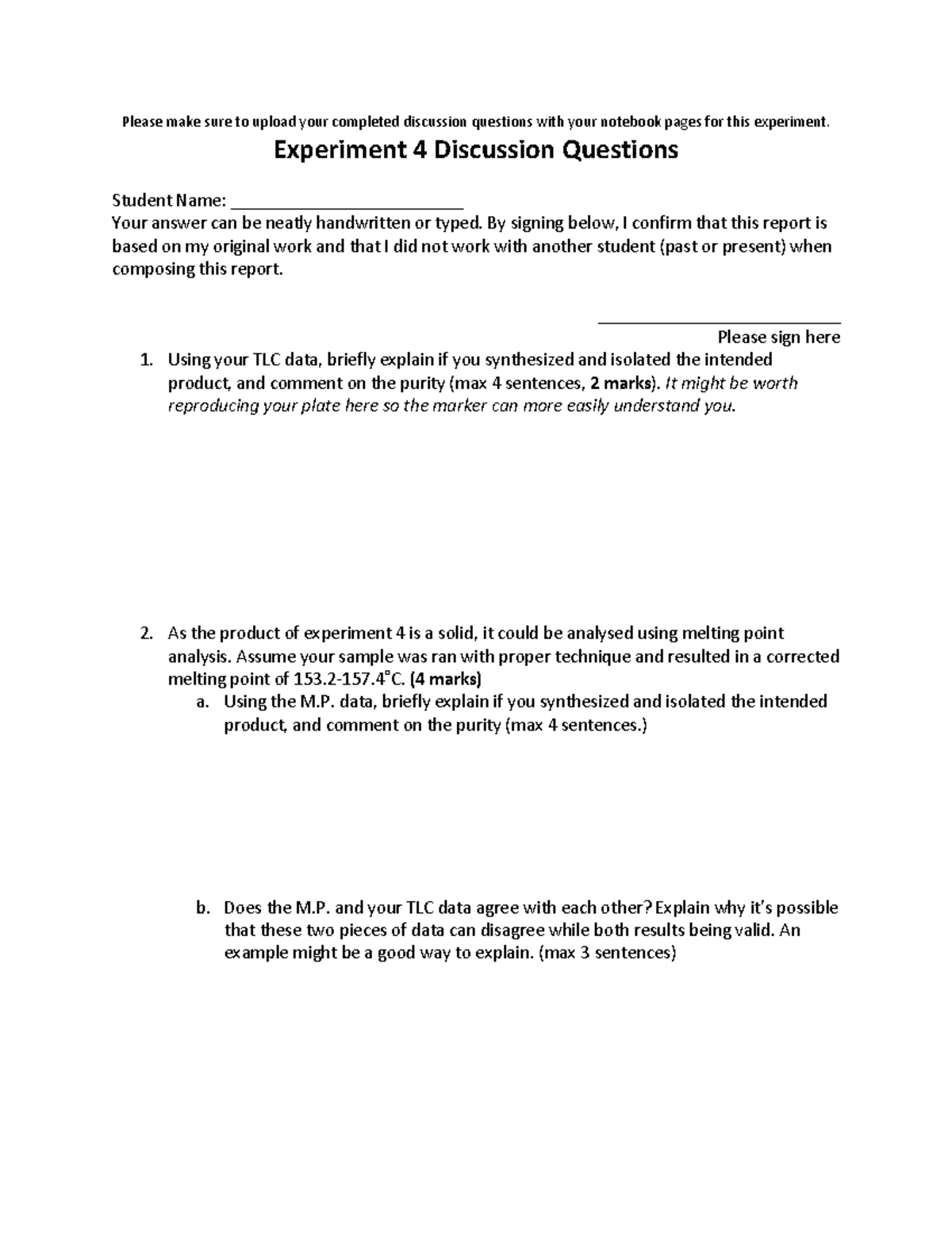 Exp 4 Discussion Questions: TLC & Melting Point Analysis - Studocu