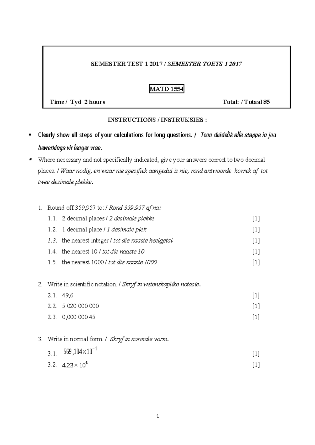 MATD 1554 SEMESTER TEST 1 2017 - Past Paper Solutions - Studocu
