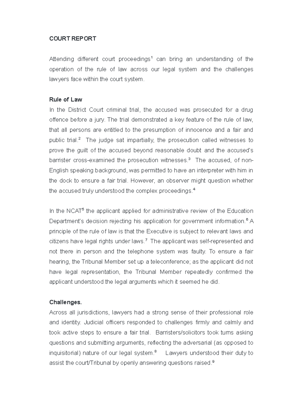 Court Report Example - Legal System Challenges & Insights - Studocu