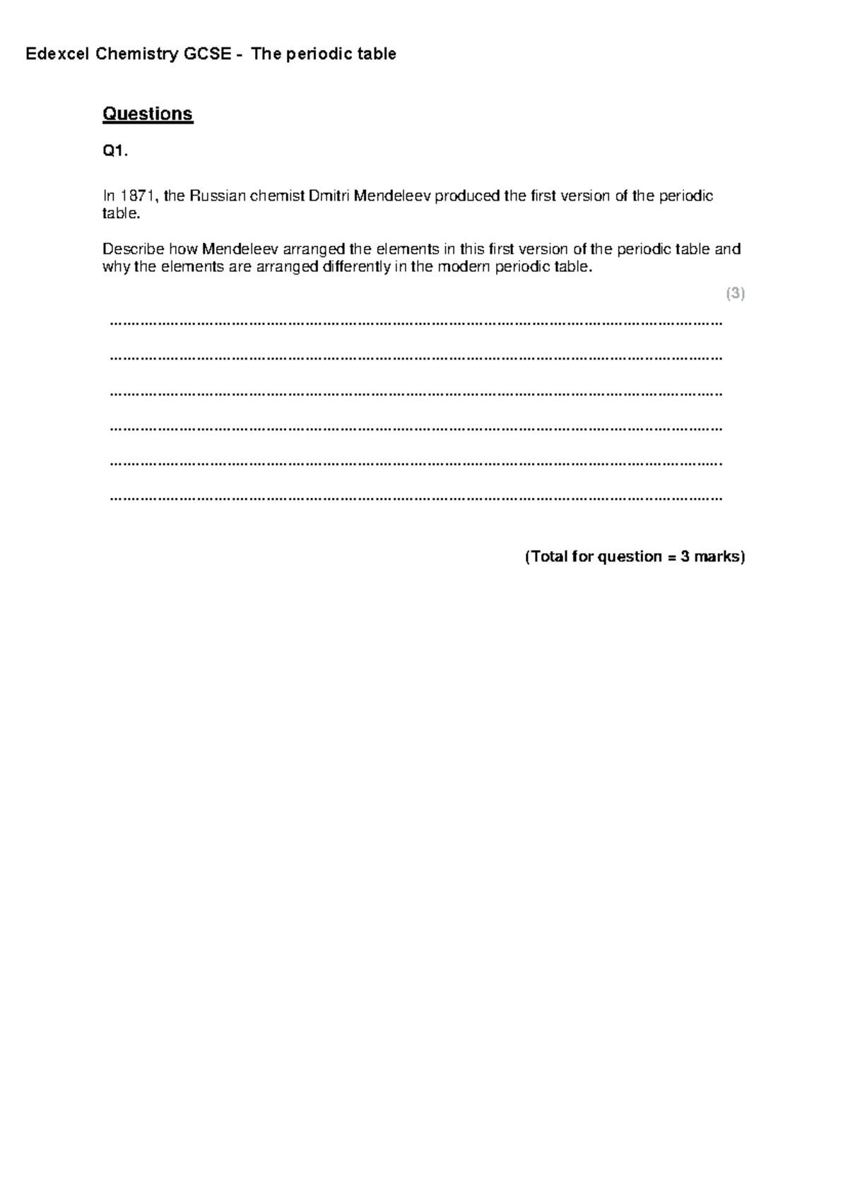 Edexcel GCSE Chemistry: Periodic Table Past Paper Questions - Studocu
