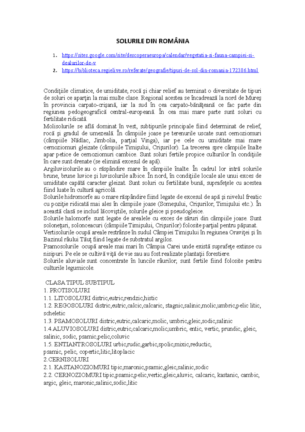 Tipuri și Clase de Soluri din România: O Analiză Detaliată - Studocu