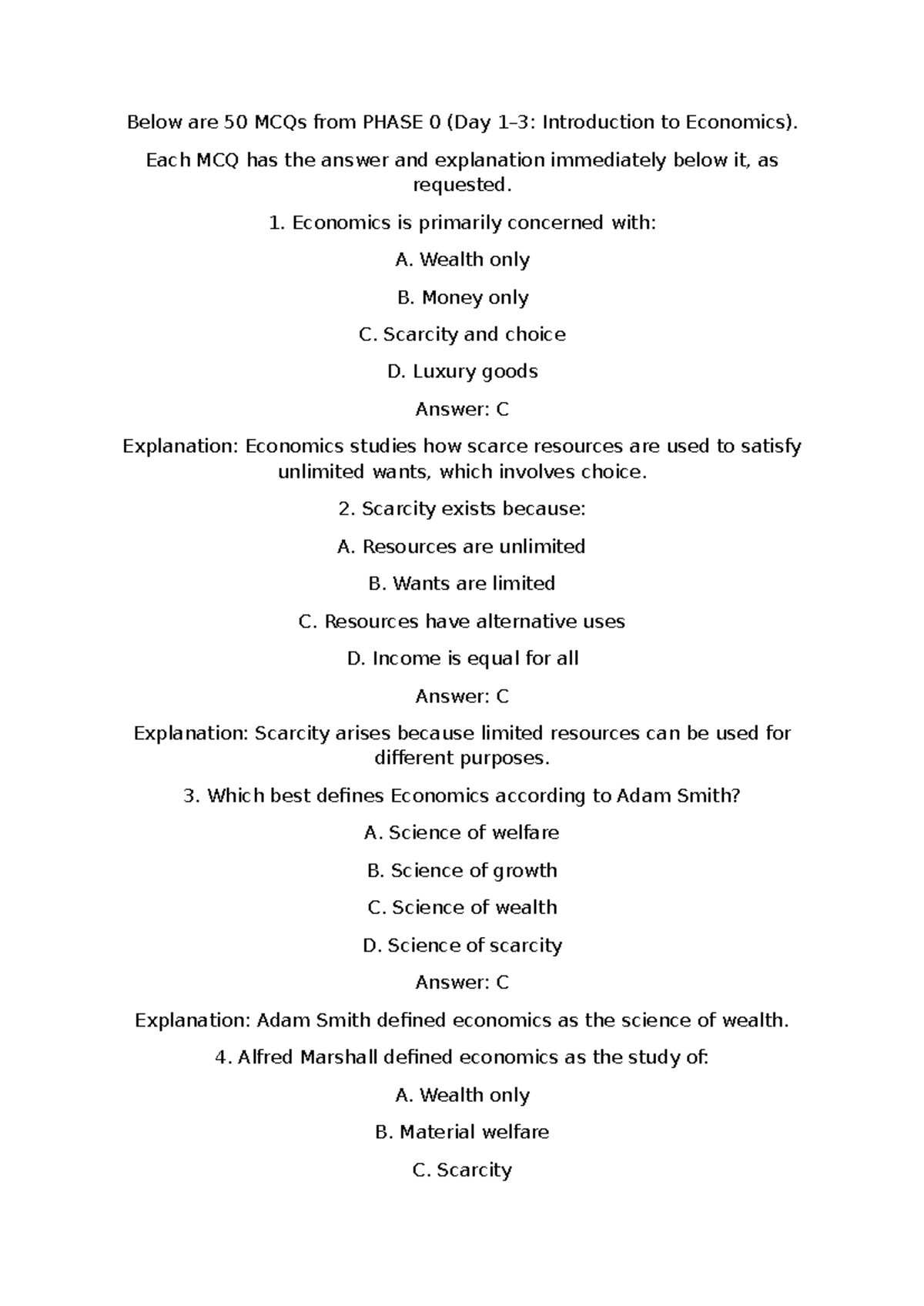 Economics MCQs for FAA - Jkssb Exam Preparation - Studocu