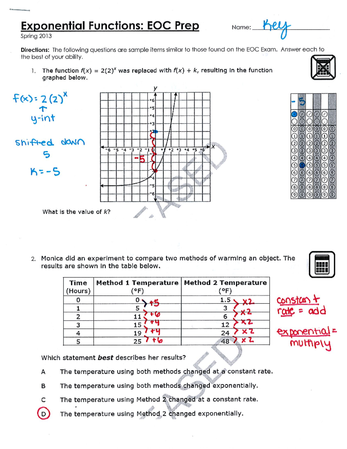 Exponential Functions EOC Prep (Spring 2013) Solutions - Studocu