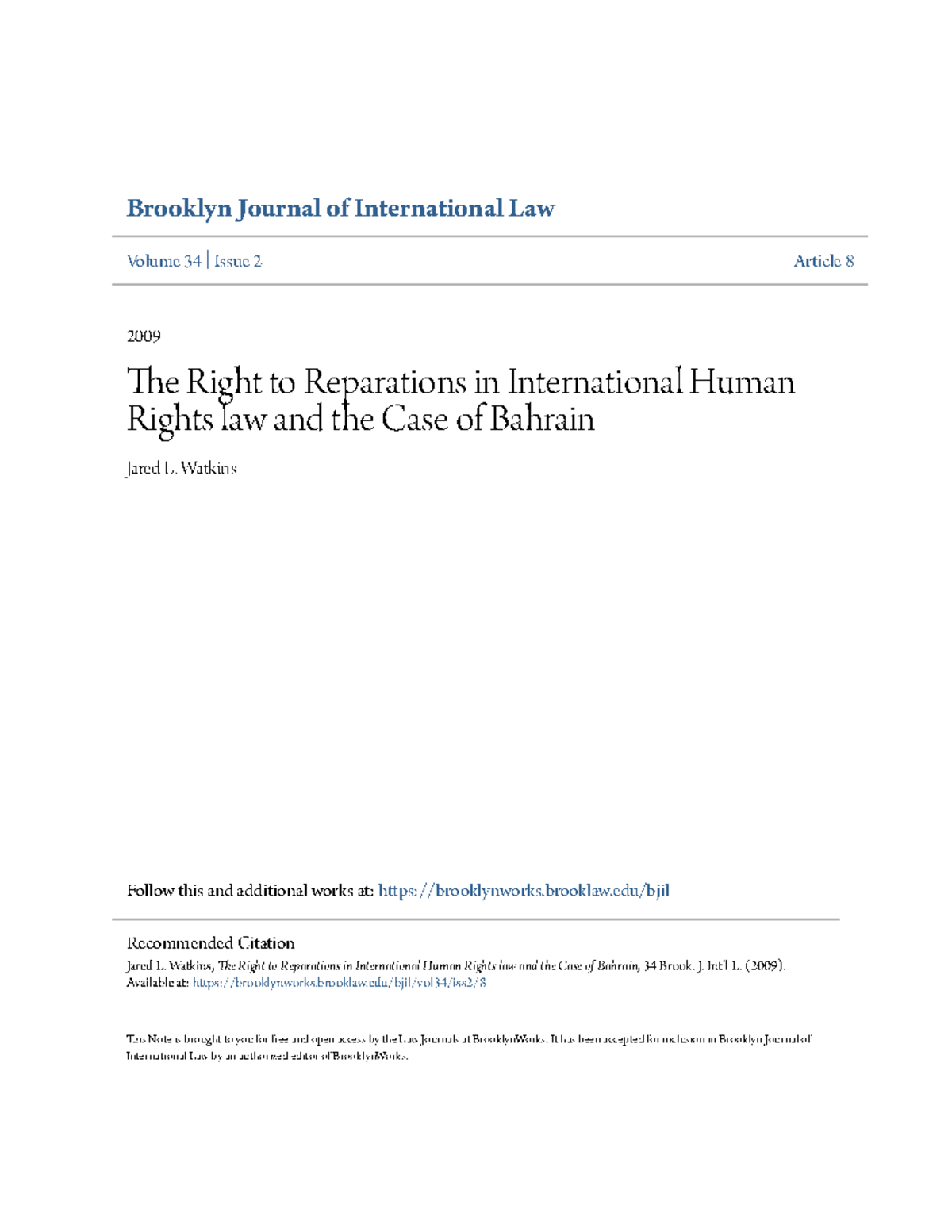 The Right to Reparations in International Human Rights law and th ...