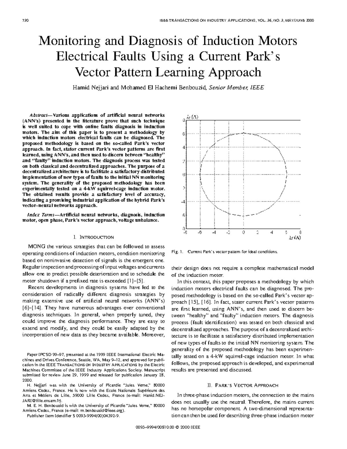 Monitoring and Diagnosis of Induction Motors Faults Using ANN - 730 ...