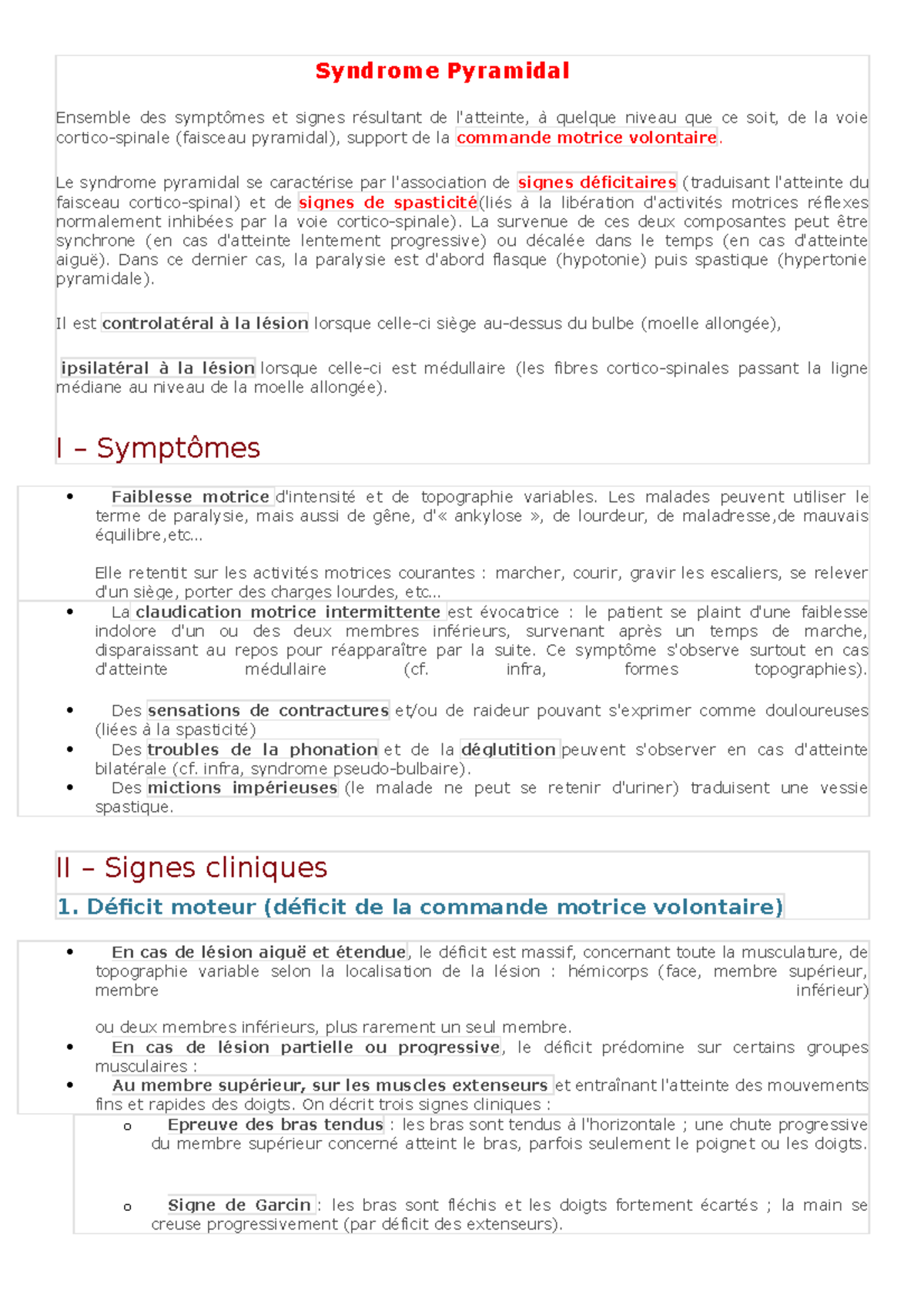 Syndrome Pyramidal : Diagnostic, Symptômes et Signes Cliniques - Studocu