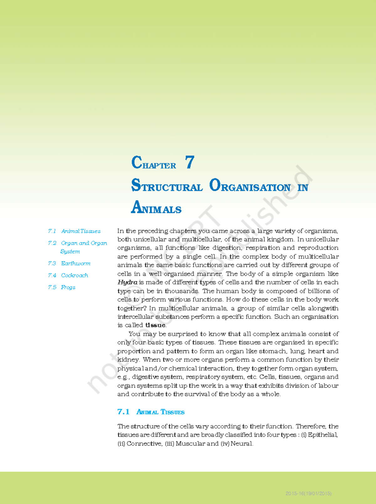 Biology 100 chapter 7: Structural organisation in animals - Studocu