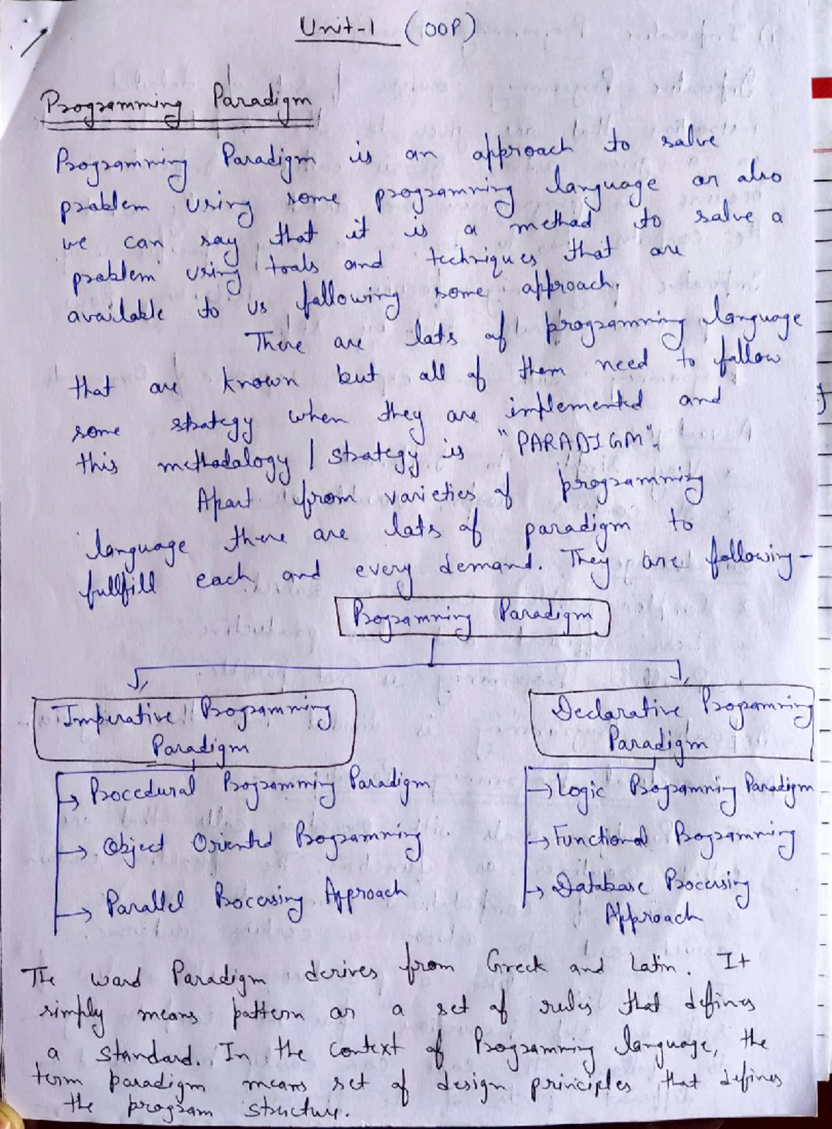 OOP (00P) Unit-1 Class Notes: Programming Paradigms Overview - Studocu