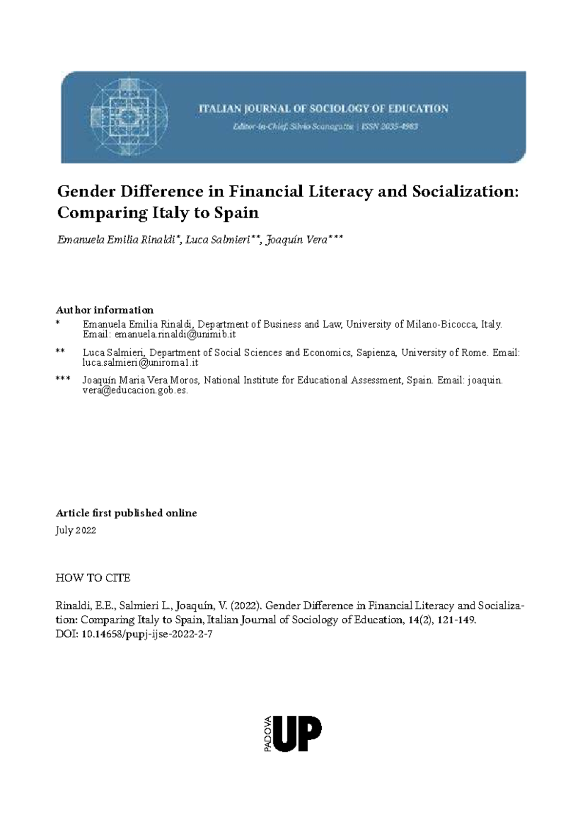 Gender Differences in Financial Literacy: A Comparative Study of Italy ...