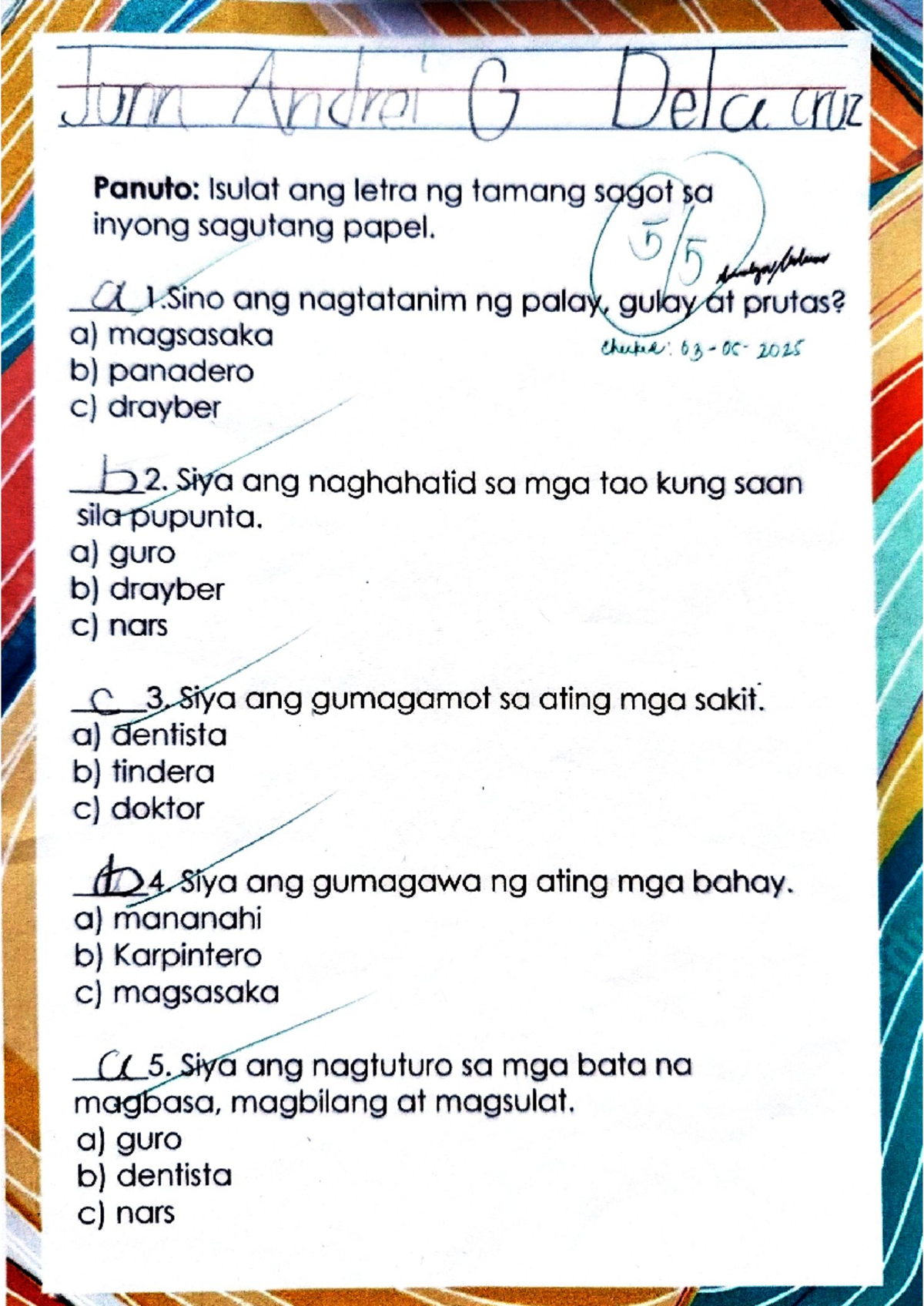 Activity: Pagsusulit sa mga Trabaho at Tungkulin ng Tao - Studocu