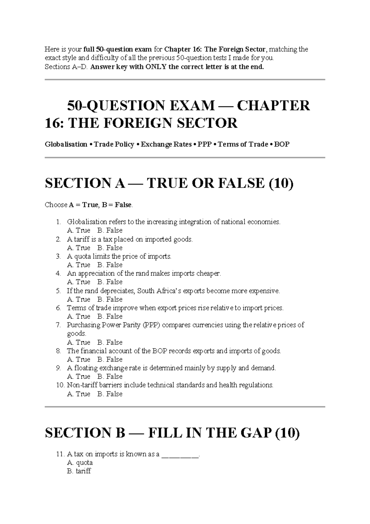 L5 MCQ Quiz - Chapter 16: The Foreign Sector Exam Review - Studocu