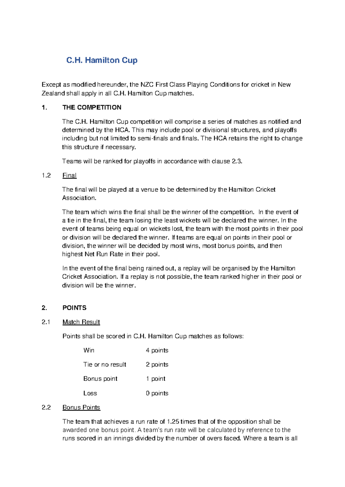 C.H. Hamilton Cup Competition Rules and Conditions - Studocu