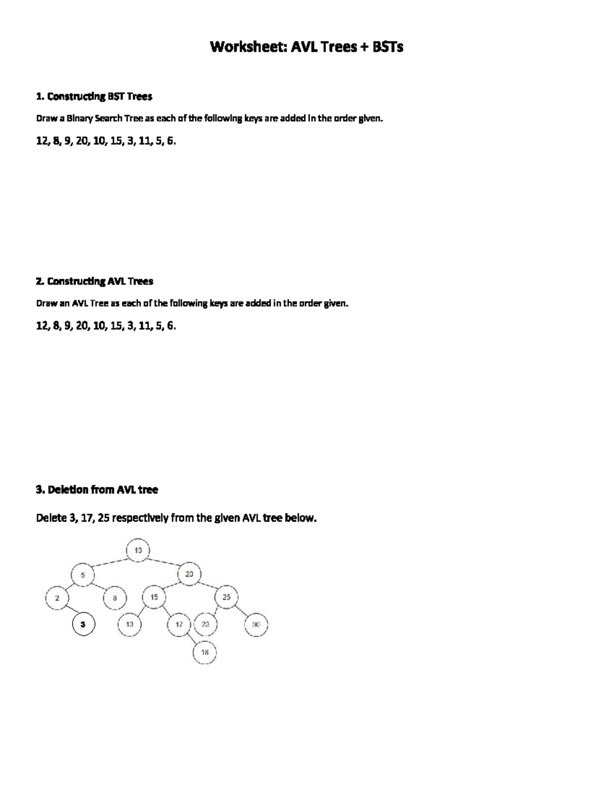 WS03: AVL Trees & BSTs - Constructing & Deleting Trees Worksheet - Studocu