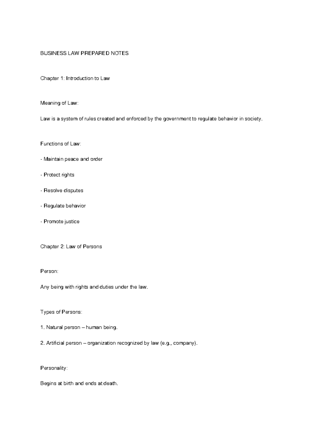 BUSINESS LAW Chapter Notes - Studocu