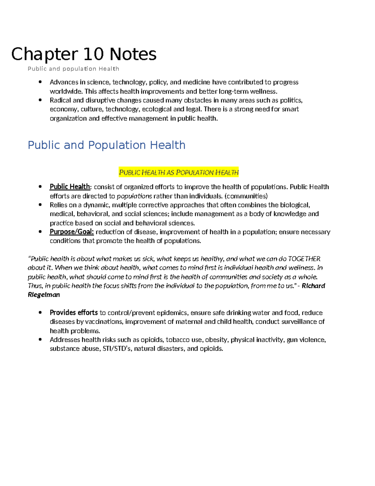 Chapter 10 Summary: Public and Population Health in Healthcare USA ...