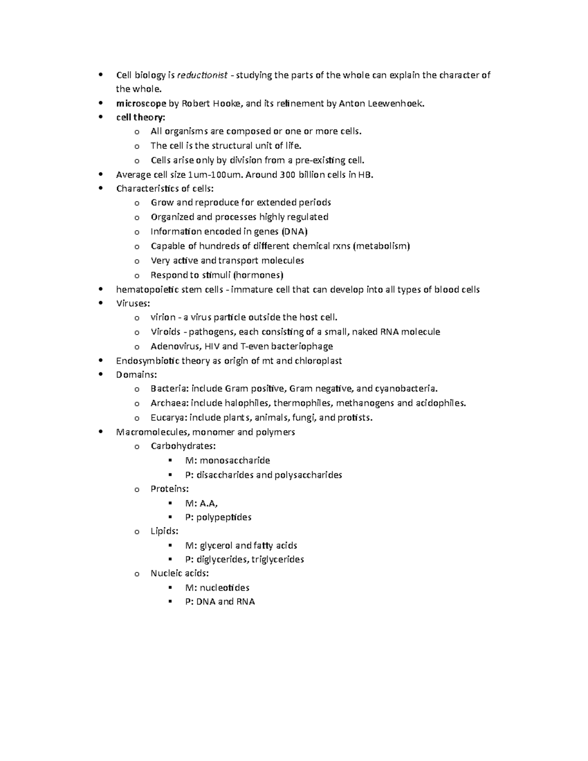 Exam 1 study guide - Cell biology is reductionist - studying the parts ...
