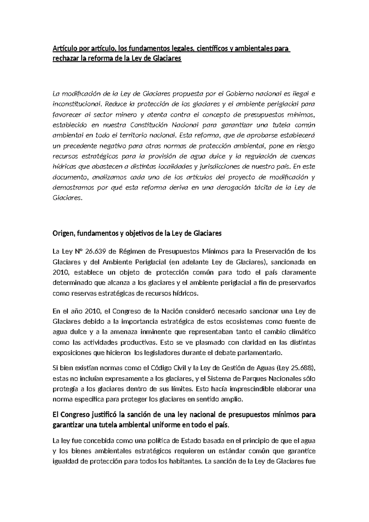 Ley de Glaciares en Peligro: Fundamentos para su Defensa y Protección ...