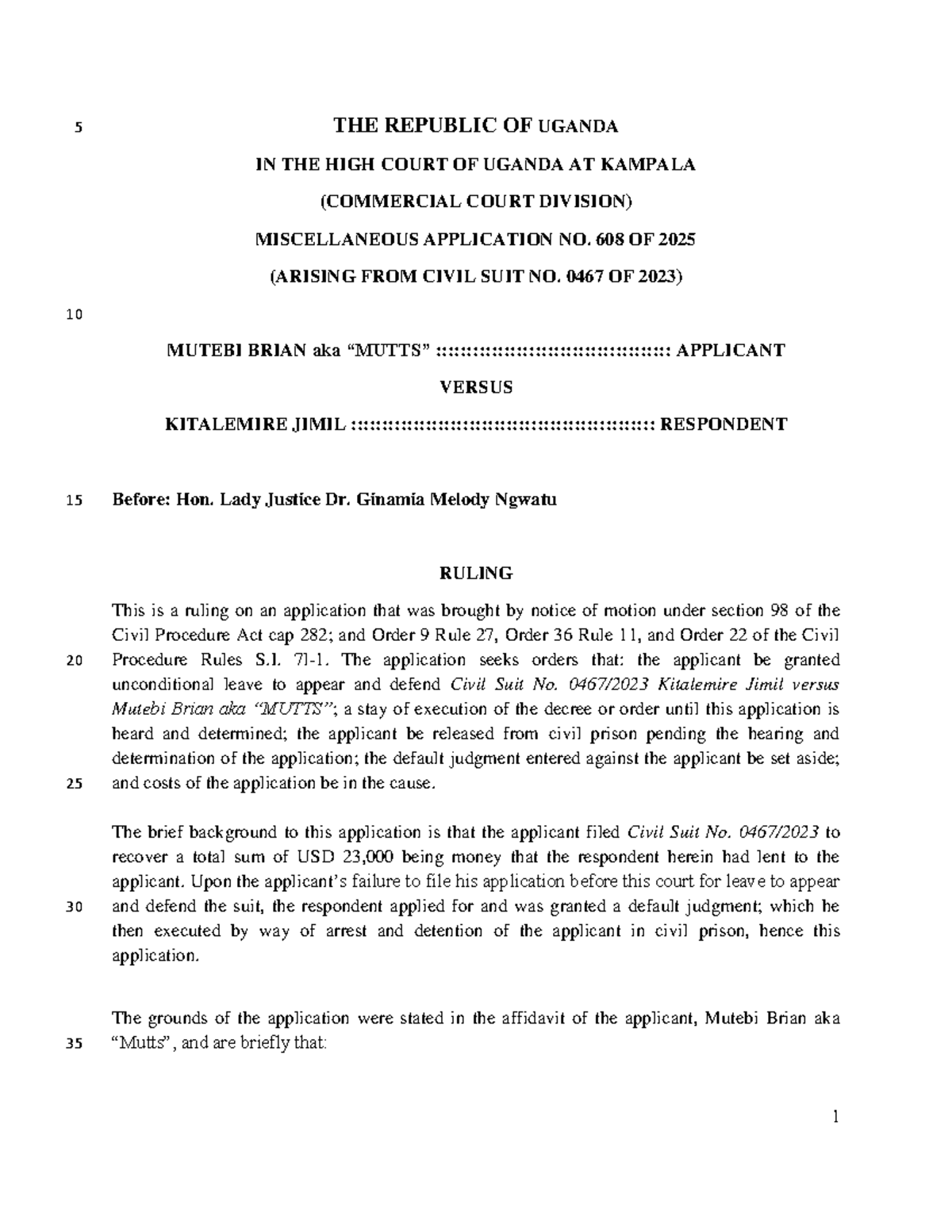 RULING ON MISCELLANEOUS APPLICATION NO. 608 OF 2025 IN UGANDA HIGH ...