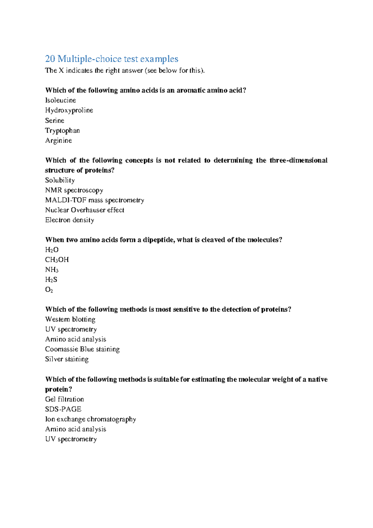 2020 - Final Exam Questions on Protein Structure and Enzyme Function ...