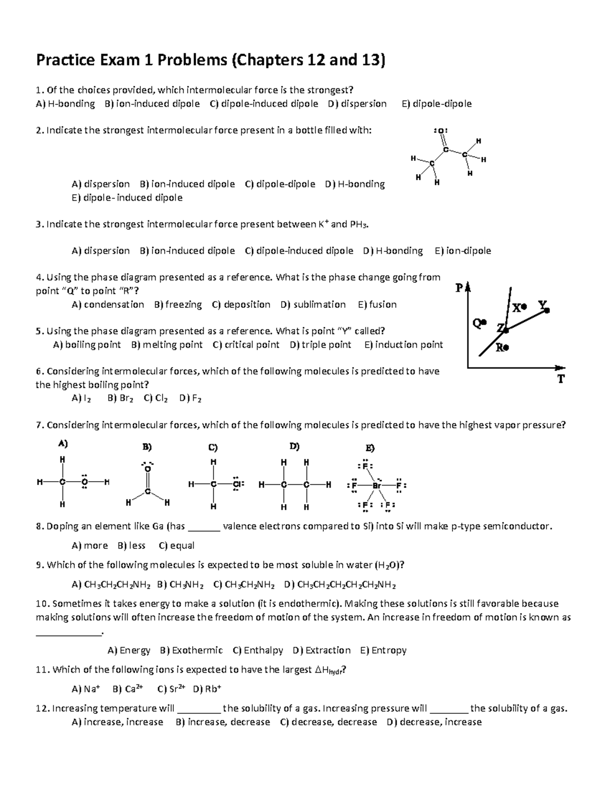 Spring 2026 CHEM 101 Practice Exam 1 Questions on Intermolecular Forces ...