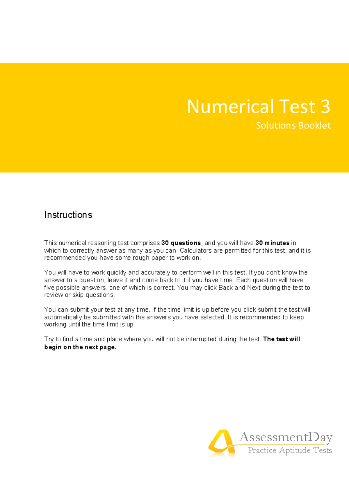 Numerical Reasoning Test 1 Solutions Booklet (AssessmentDay) - Studocu