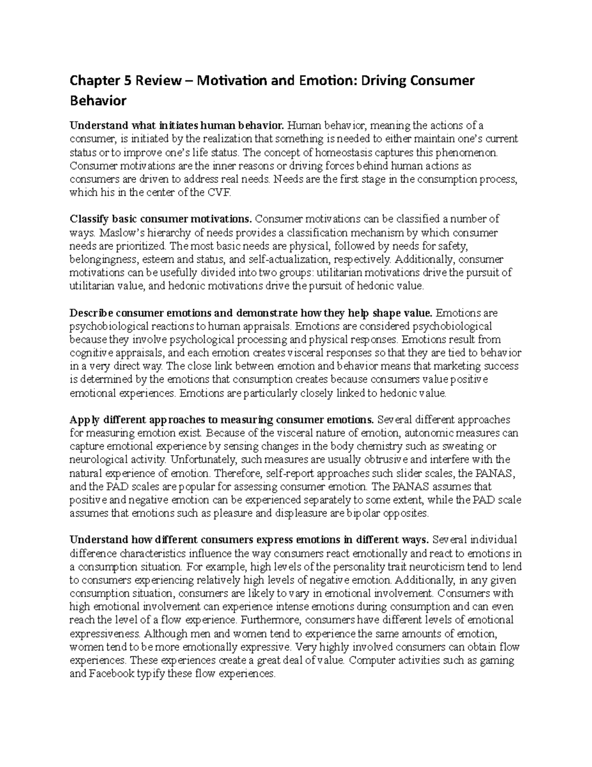 Chapter 5 Review - Dr. Budden - Chapter 5 Review Motivation and Emotion ...