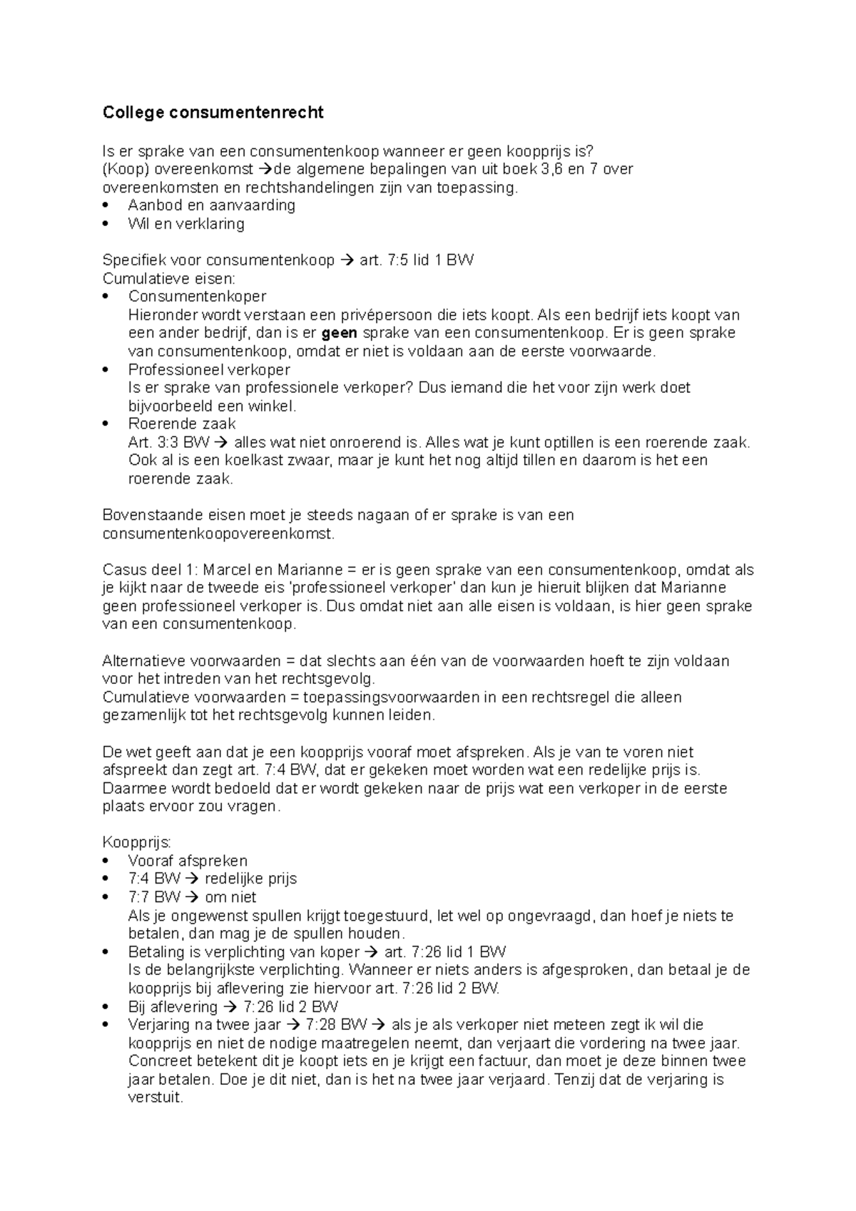 Week 2 College Consumentenrecht: Consumentenkoop en Non-conformiteit ...